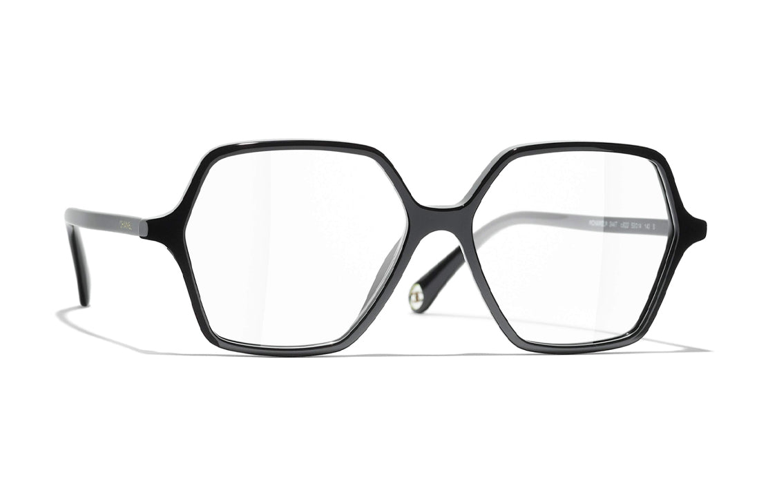 CHANEL Acetate Irregular Shape Eyeglass Frames Unisex Black