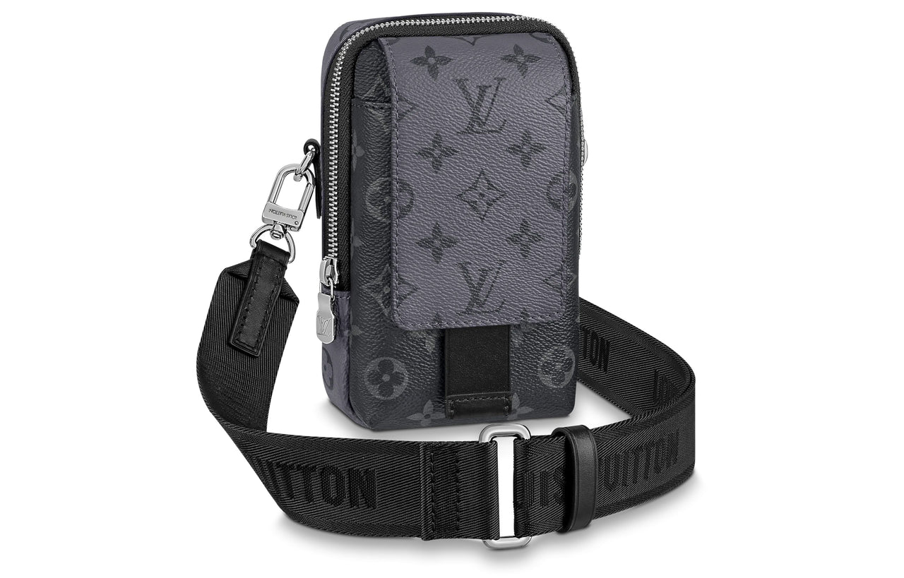 LOUIS VUITTON Coated Canvas Cow Leather Patchwork Trim Cell Phone Pouch Shoulder Bag Crossbody Bag Regular Men's Gray
