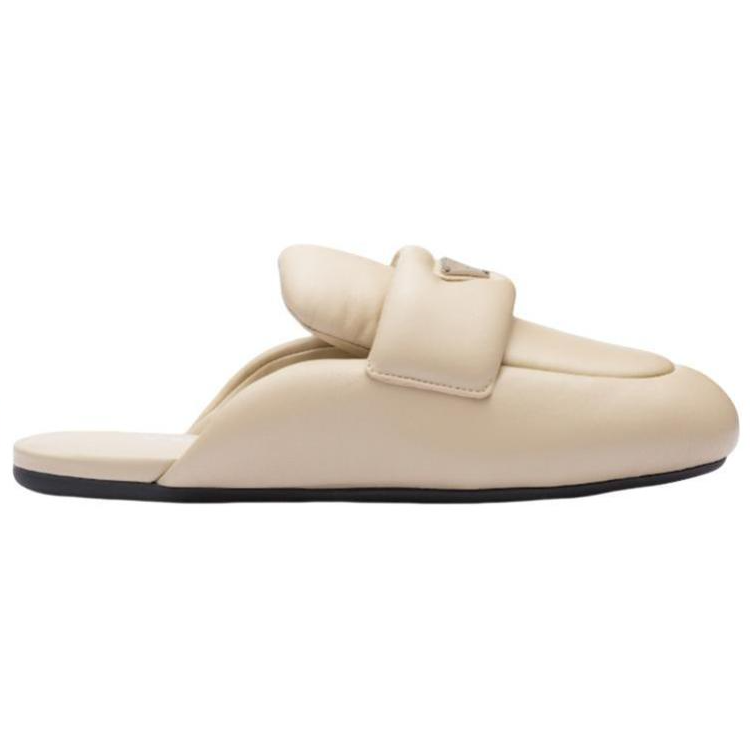 PRADA Soft Padded 5mm Sabots Desert Beige Leather Women's