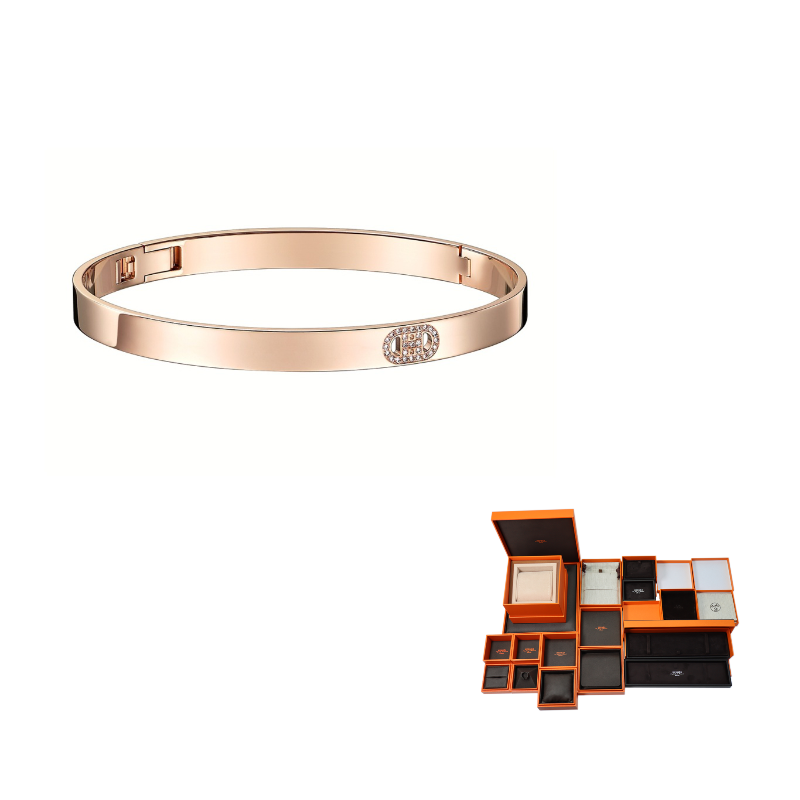 HERMES 18-carat Rose Gold Set With Diamonds Bangles Unisex