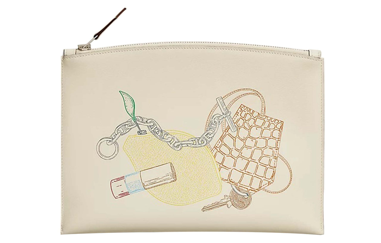 HERMES Bazar Vide Ton Sac Calfskin Clutch Women's Cream White