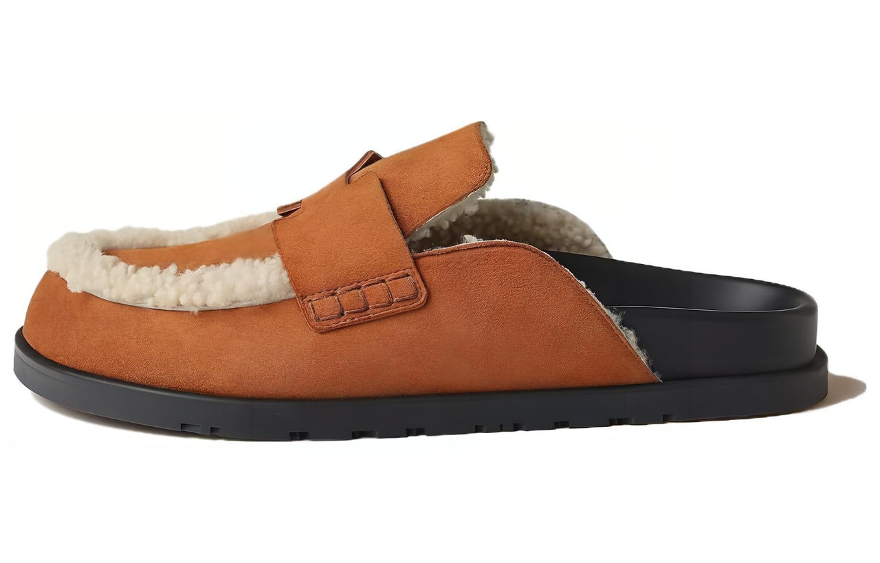HERMES Wrap-toe Slippers Men's Umber