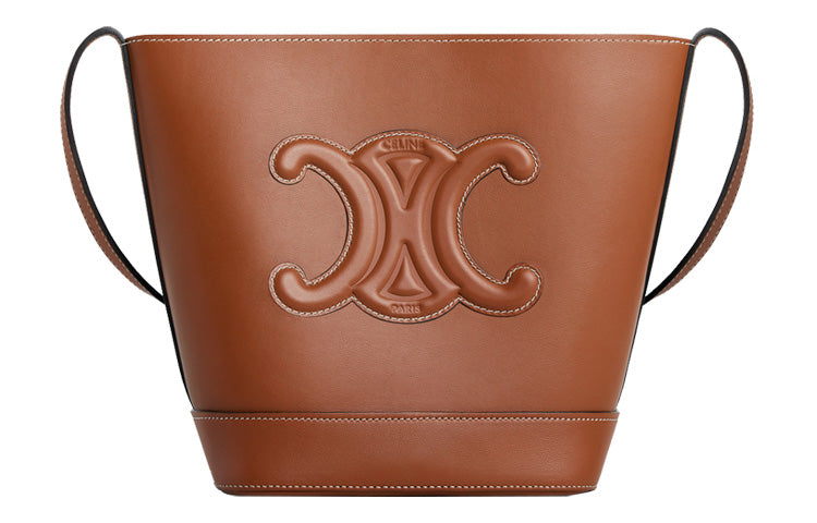 CELINE Cuir Triomphe Smooth Cow Leather Bucket Bags Shoulder Bag Crossbody Bag Small Size Women's Tawny