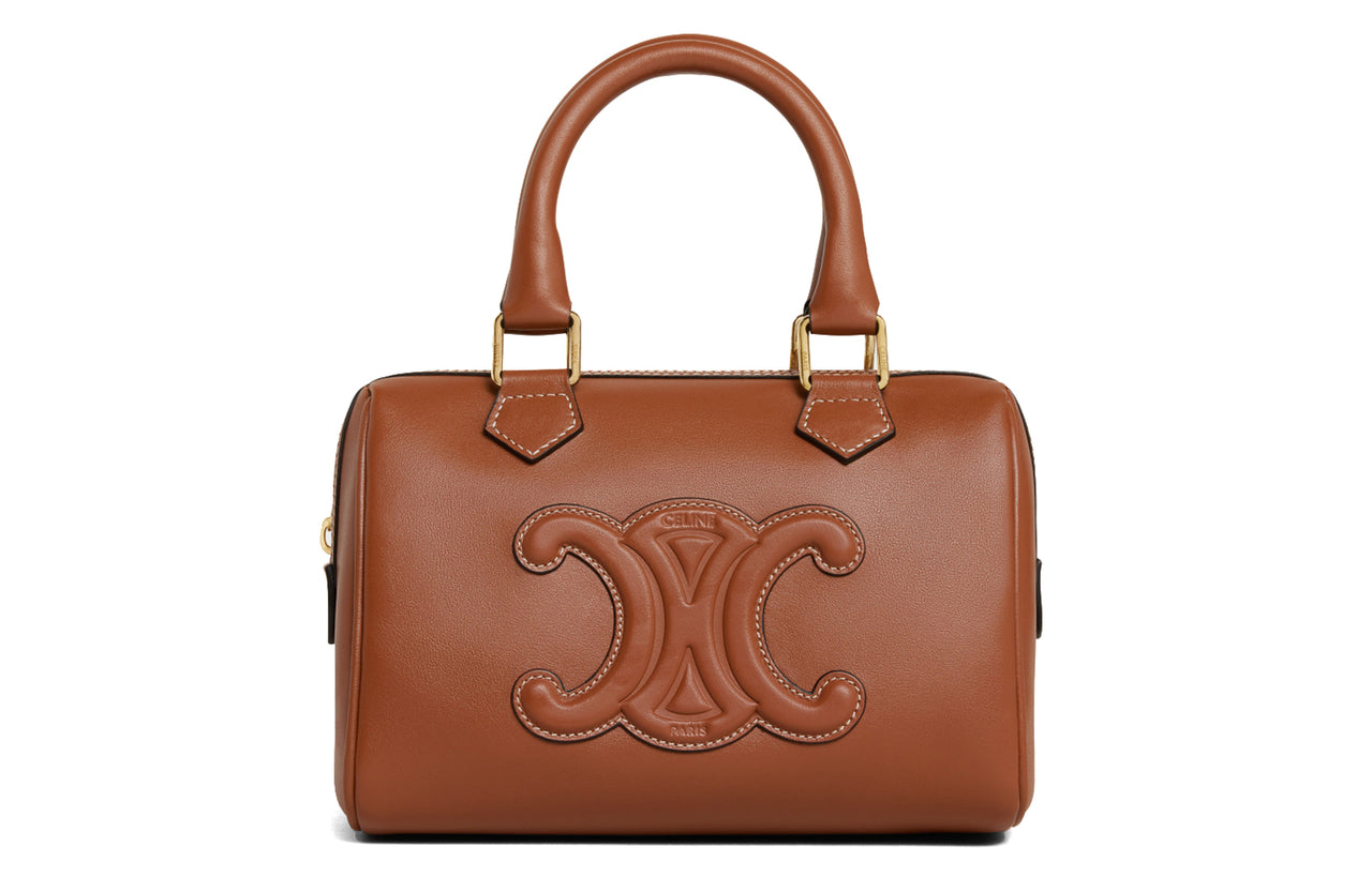 CELINE Triomphe Smooth Cow Leather Boston Bag Shoulder Bag Crossbody Bag Handbag Small Size Women's Tawny