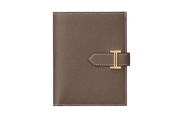 HERMES Bearn Epsom Calfskin Short Wallet Women's Elephant Gray