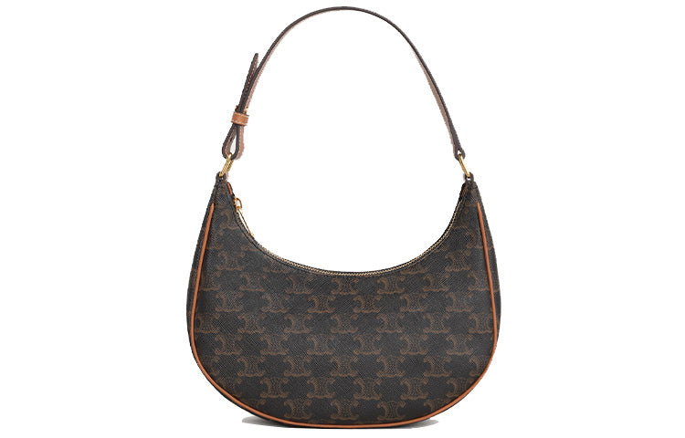 CELINE AVA Cow Leather Underarm Shoulder Bag Trumpets Women's Tawny