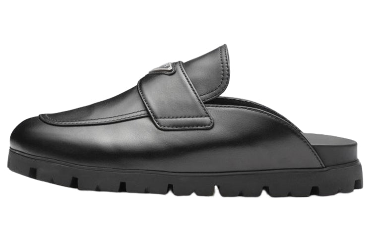 PRADA Triangle-logo Leather Slippers
