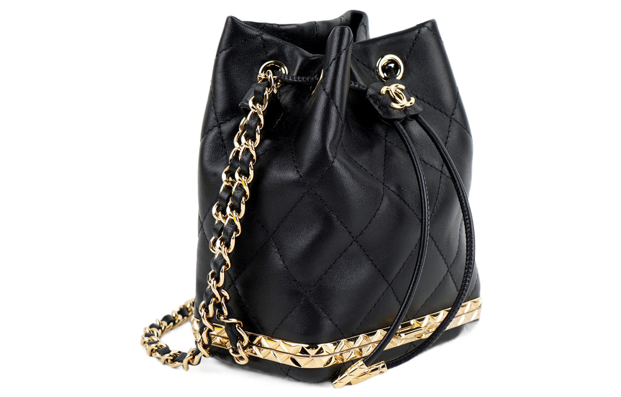 CHANEL 22SS Sheepskin Trunk Bag, Bucket Bag, Crossbody Bag Women's Black
