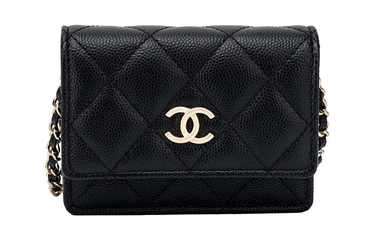 CHANEL Grain Calfskin Shoulder Bag, Crossbody Bag, Coin Purse, Card Holder Regular Women's Black