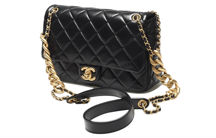 CHANEL 22P Lambskin Mouth Cover Bag Chain Bag Crossbody Bag Shoulder Bag Women's Black