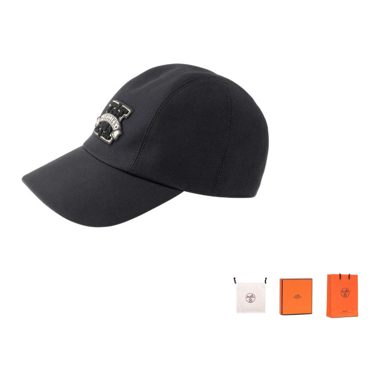 HERMES Cotton Baseball Caps Unisex Black