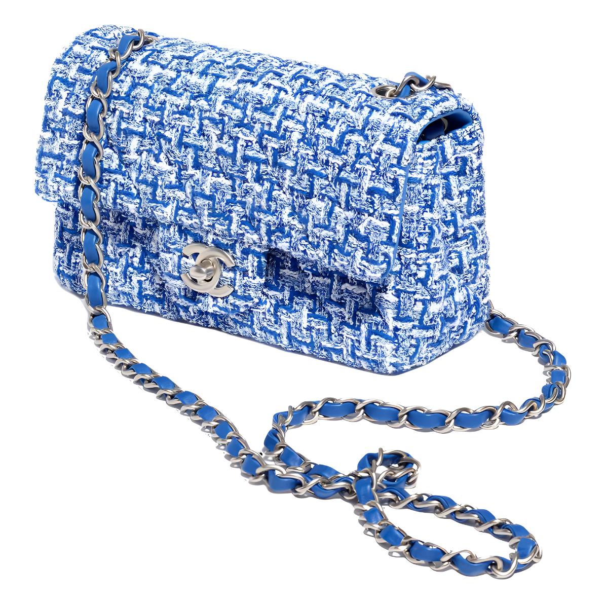 CHANEL Cotton Felt Flap Bag, Shoulder Bag, Crossbody Bag Mini Women's Blue/White