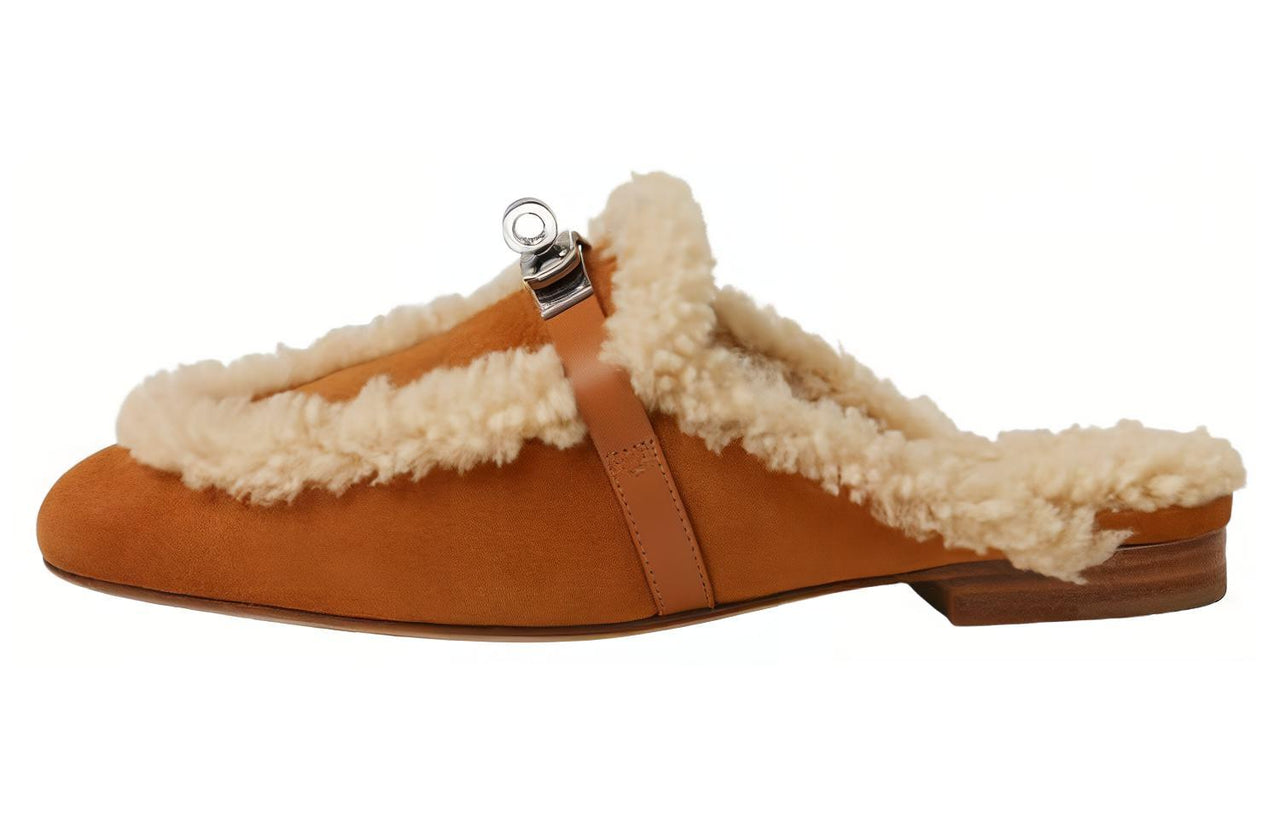 HERMES Oz Wrap-toe Slippers Women's Brown
