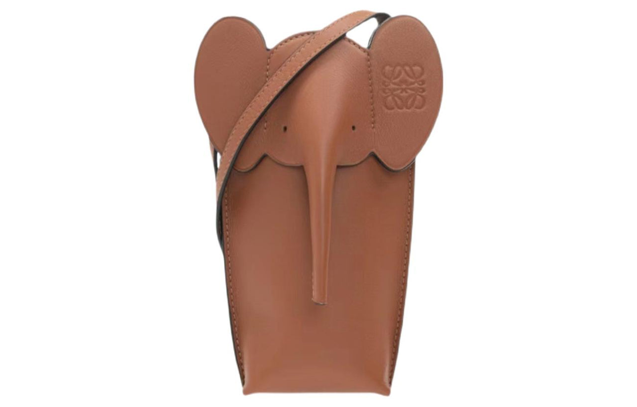 LOEWE Elephant Pocket Classic Calfskin Crossbody Bag With Cell Phone Pouch Regular Women's Brown