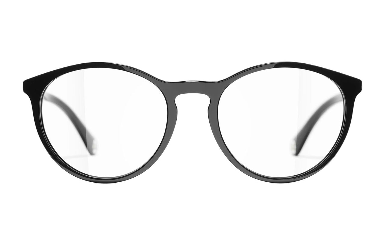 CHANEL Acetate Oval Eyeglass Frames Unisex Black