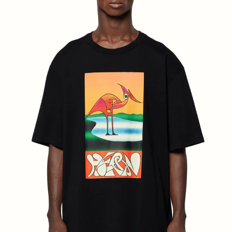 HERON PRESTON SS22 Abstract T-shirt 'Black Orange' HMAA026S22JER0031020