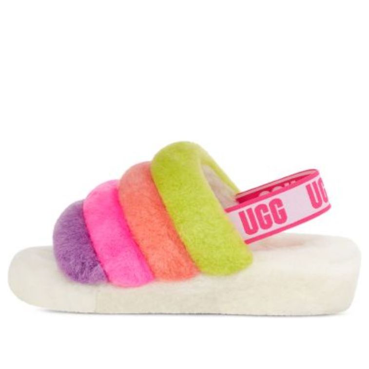 (WMNS) UGG Fluff Yeah Slide 'White Taffy Pink Multi' 1097169-WHM