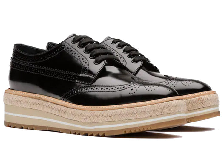 (WMNS) PRADA Brogue Trim Microsole Brushed Leather Shoes 'Black' 1E722E_055_F0002_F_D030
