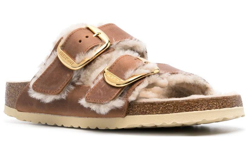 (WMNS) Birkenstock Arizona Big Buckle Shearling Oiled Leather Narrow Fit 'Cognac' 1025441