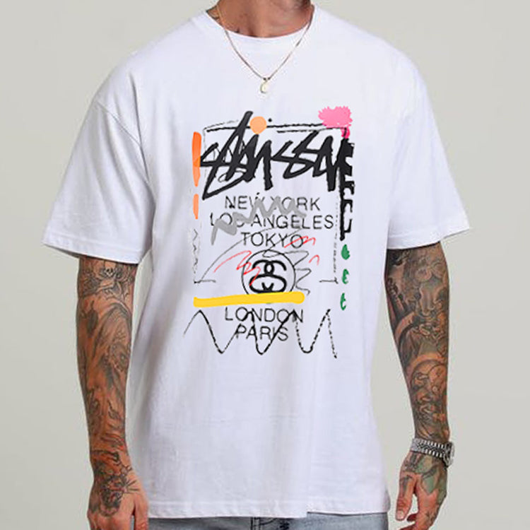 Stussy Splash Ink Alphabet Short Sleeve Unisex White 2003131