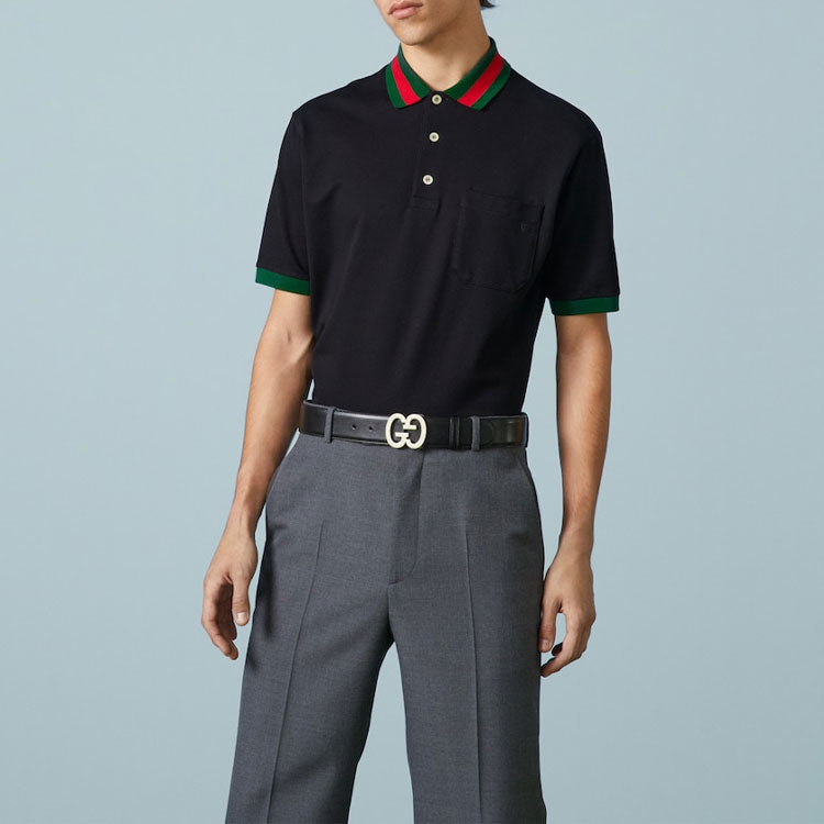Gucci Cotton Piquet Polo With Web Collar 'Black' 701735-XJELJ-1043