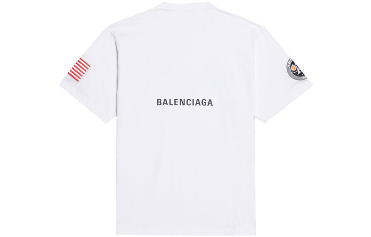 Men's Balenciaga x NASA Crossover FW21 Loose Round Neck Short Sleeve White 651795TKVD79040