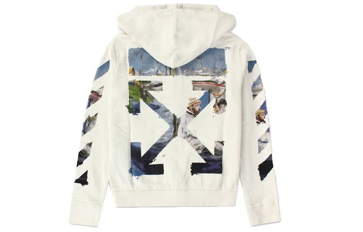 Off-White Zipped Up Printed Hooded sweater Men White OMBE001G20FLE0010110
