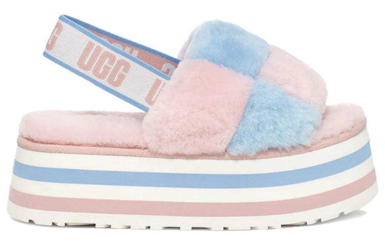 (WMNS) UGG Disco Checker Slide Thick Sole Pink Blue 1113490-PSTR