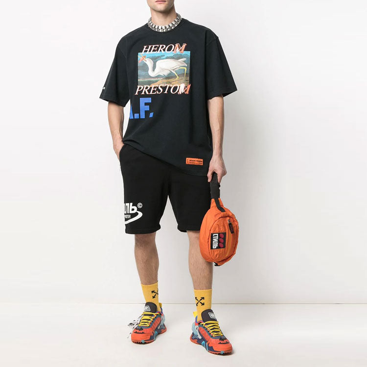HERON PRESTON SS21 CTNMB Logo Shorts 'Black White' HMCI007R21JER0011001