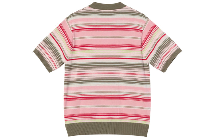 Stussy Stripe Pattern Loose Short Sleeve Polo Shirt Unisex Pink 117090