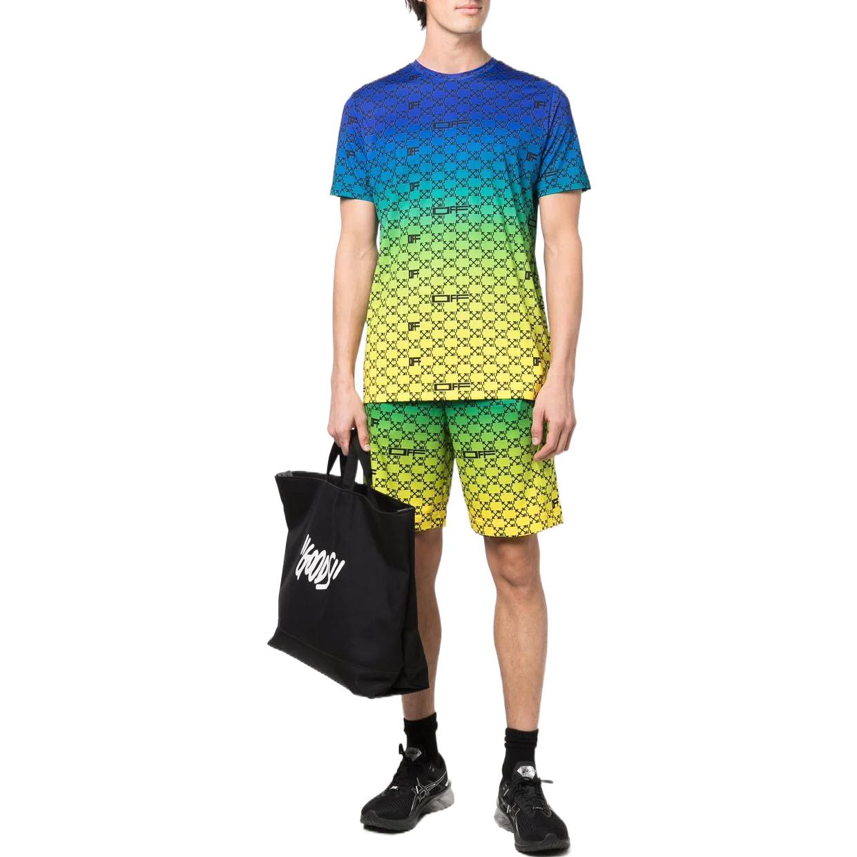 Off-White SS22 Alphabet Geometry Pattern Full Print Gradient Short Sleeve Blue OMVA034S22FAB0018410