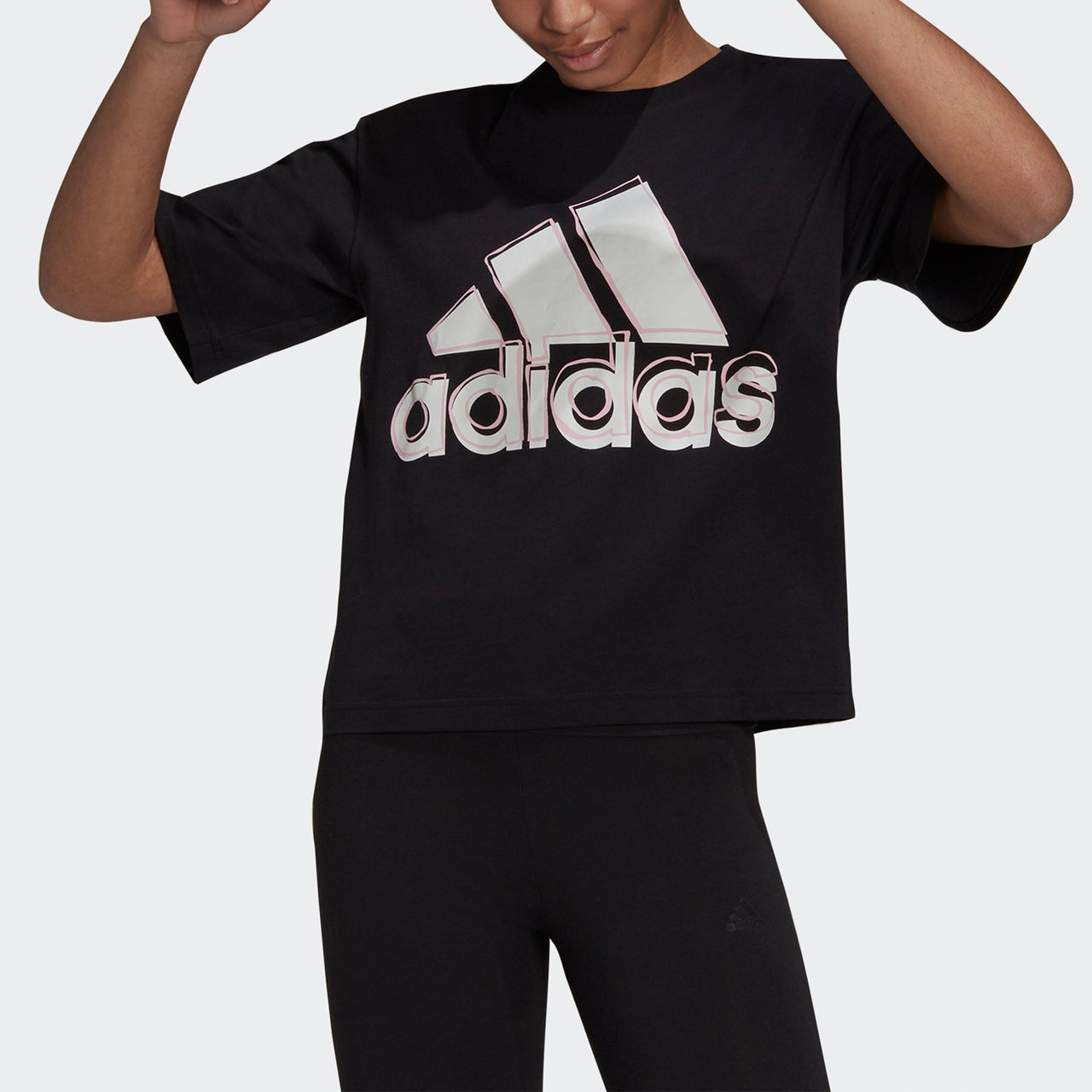 (WMNS) adidas Big Logo T Ss Contrasting Colors Logo Printing Sports Short Sleeve Black HB5101