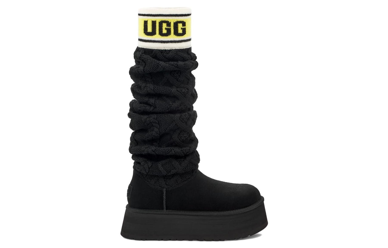 (WMNS) UGG Classic Sweater Letter Tall 2cm 'Black' 1144044-BLK