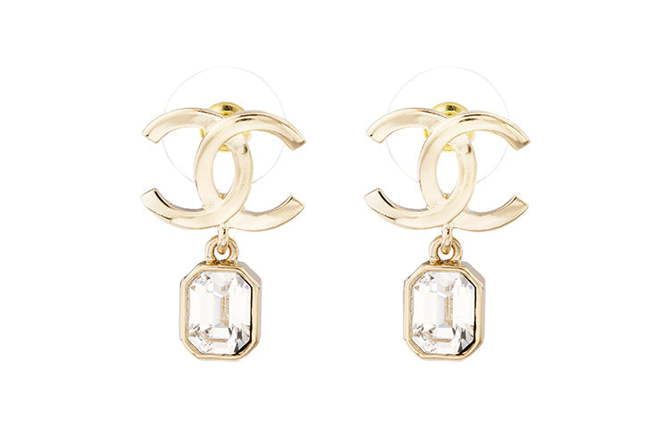 CHANEL Metal Rhinestone Earrings Women's Gold