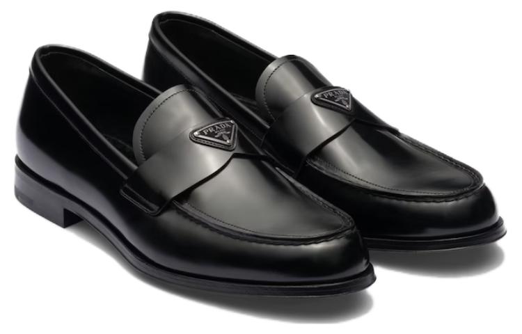 PRADA Triangle-logo Leather Loafers