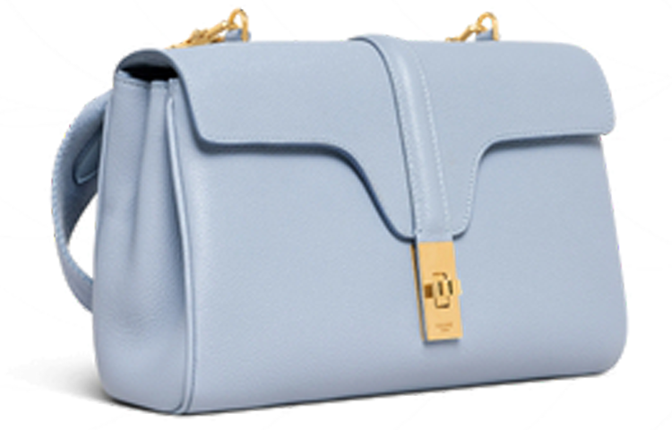 CELINE 16 Grain Calfskin Shoulder Bag, Crossbody Bag Women's Candy/Light Blue