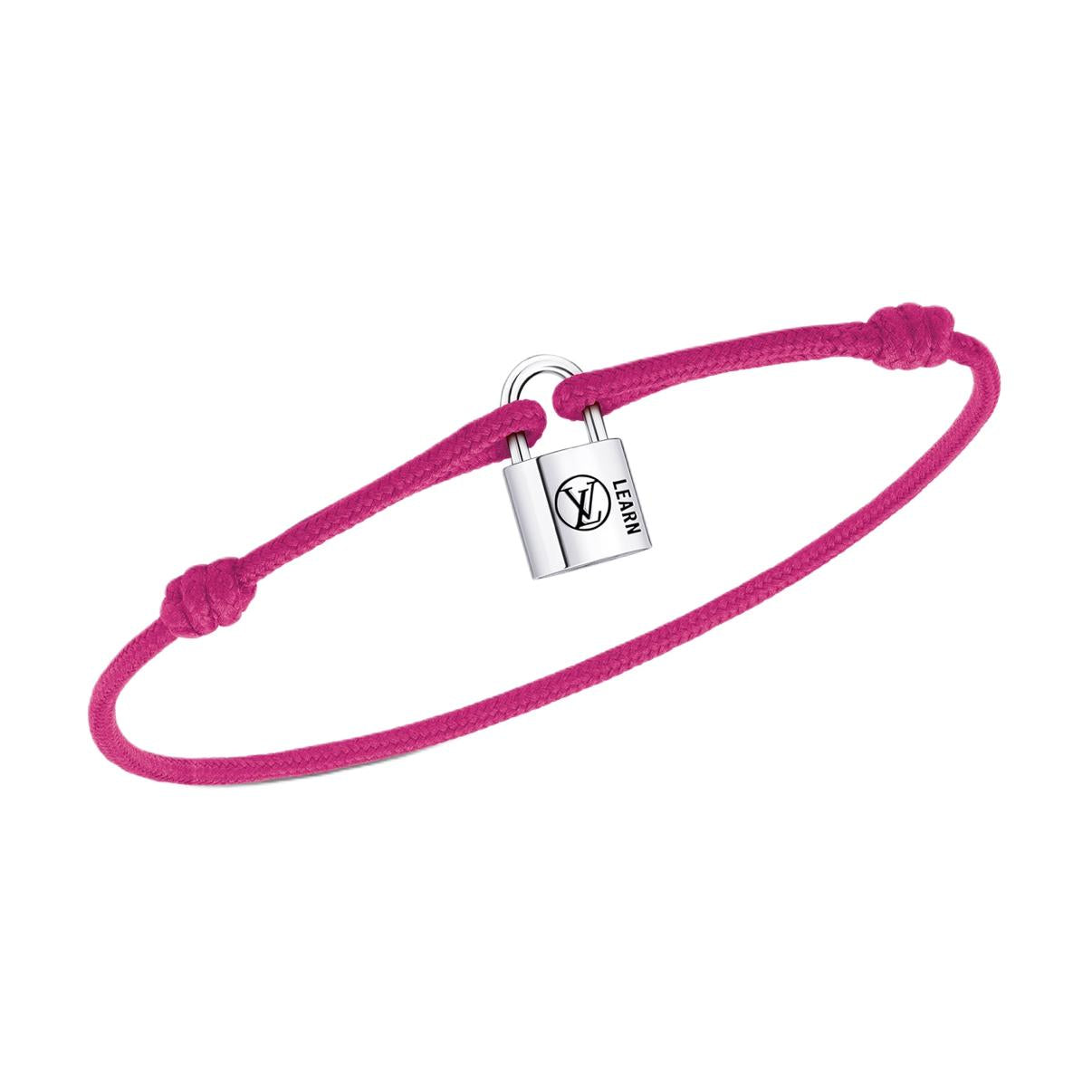 LOUIS VUITTON SiLOUIS VUITTONer Lockit Bracelet Sterling SiLOUIS VUITTONer Black Laquered And Pink Polyester Cord