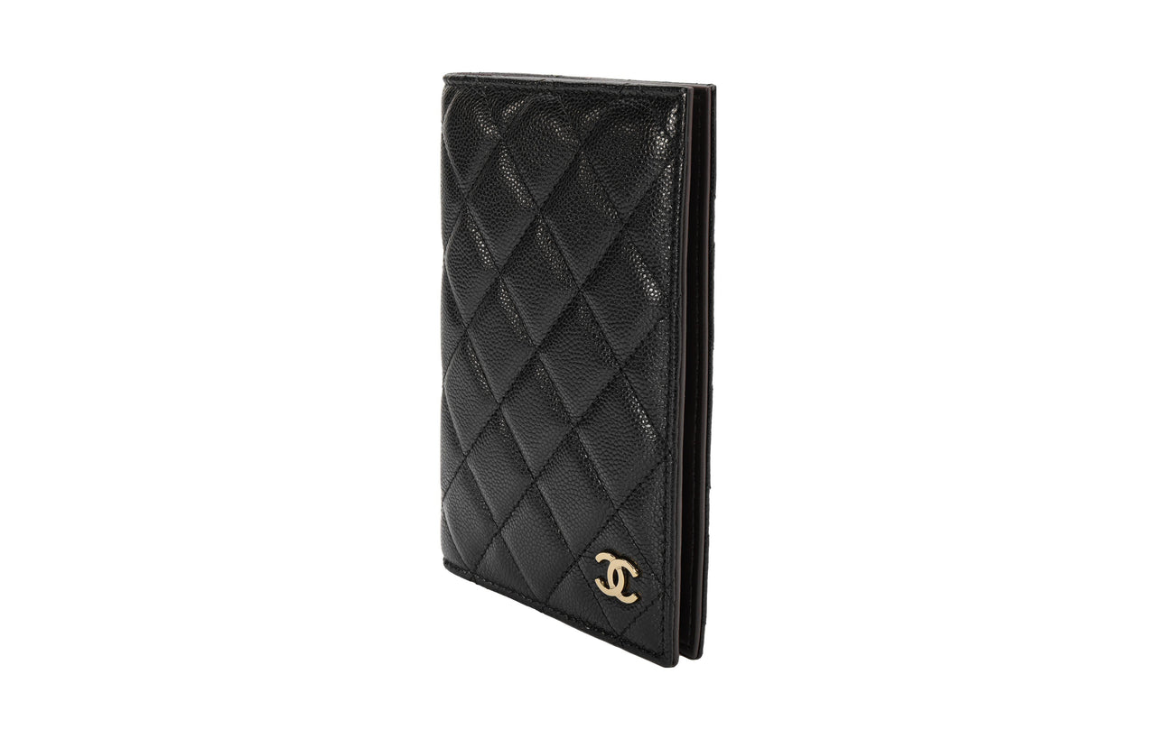 CHANEL Grained Litchi Cow Leather Passport And Card Holder Combo Women's Black