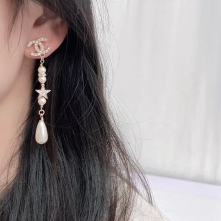 CHANEL Rhinestone Pearl Earrings Women's