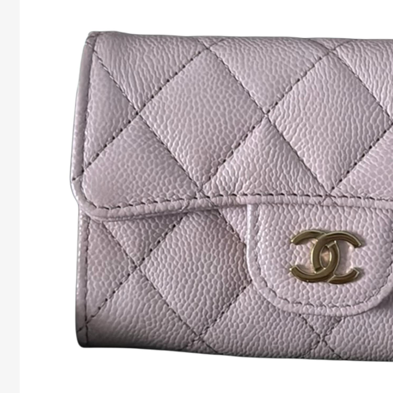CHANEL Litchi Grain Calfskin Card Holder Women's Light Pink