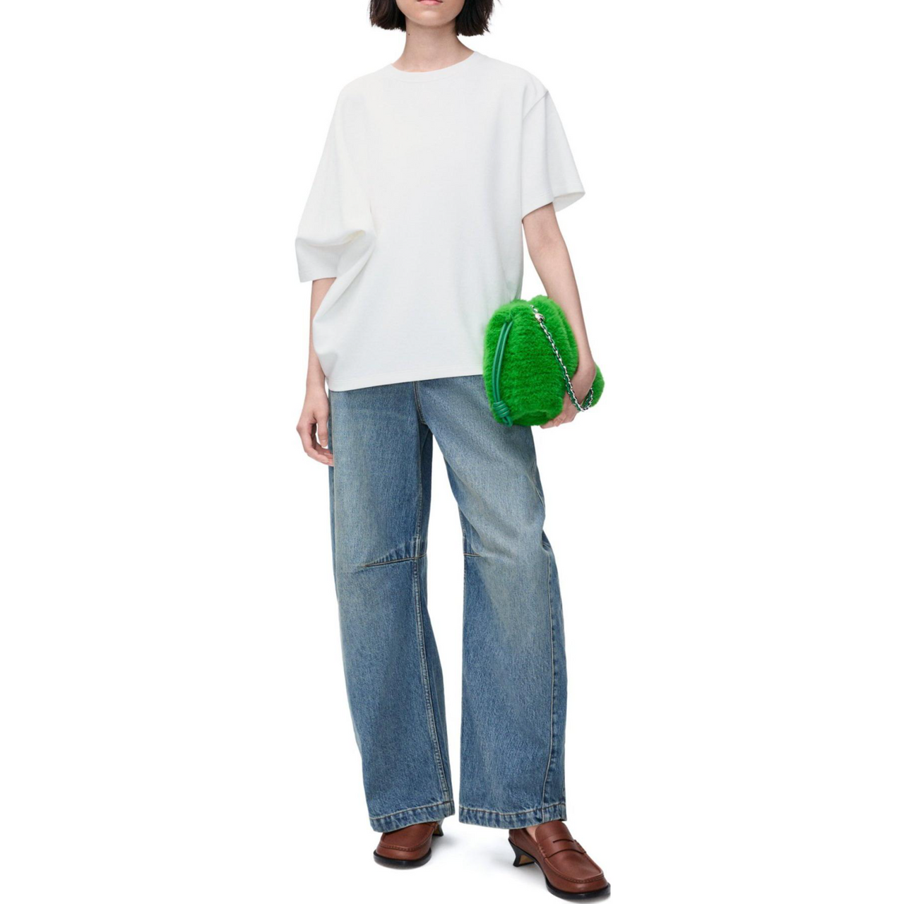 LOEWE Solid Color Crew Neck Loose Fit Pullover Short Sleeved T Shirt Women's White