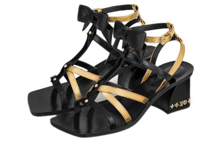 LOUIS VUITTON Peplum Block Heel High Heels Women's Black Gold