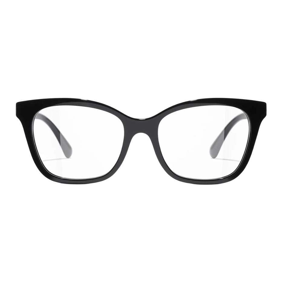 CHANEL Acetate Irregular Shape Eyeglass Frames Unisex Black