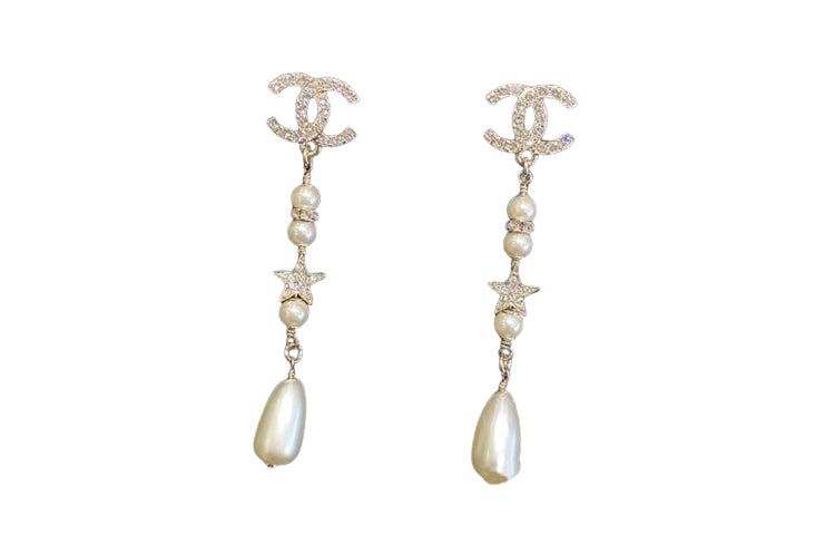 CHANEL Rhinestone Pearl Earrings Women's