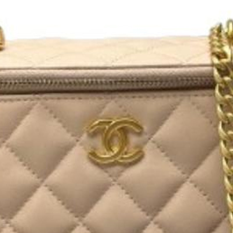 CHANEL Sheepskin Shoulder Bag Medium Size Women's Beige