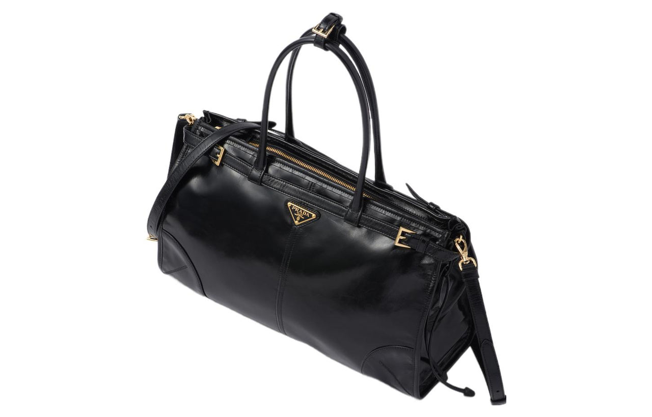 PRADA Leather Handbag Shoulder Bag Large Size Women's Black