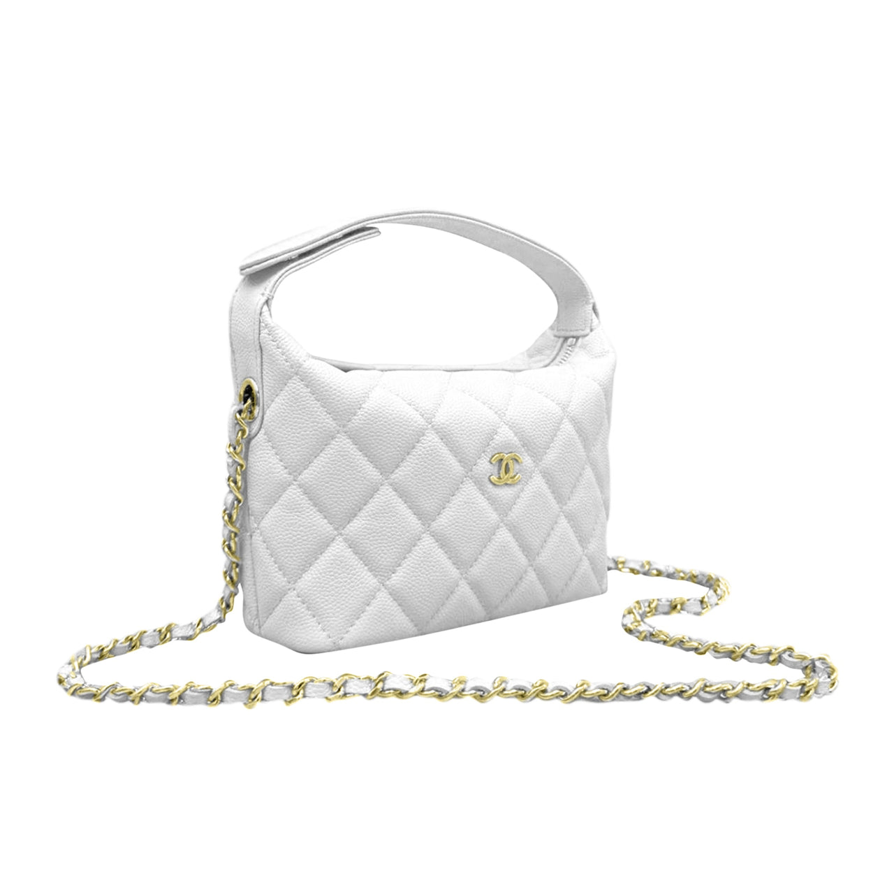 CHANEL Shiny Grained Calfskin Shoulder Bag Crossbody Bag Handbag Women's White