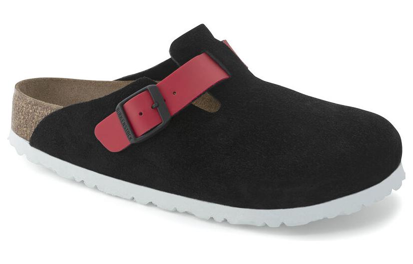 (WMNS) Birkenstock Boston Suede Leather/Birko-Flor 'Black / Active red' 1025939
