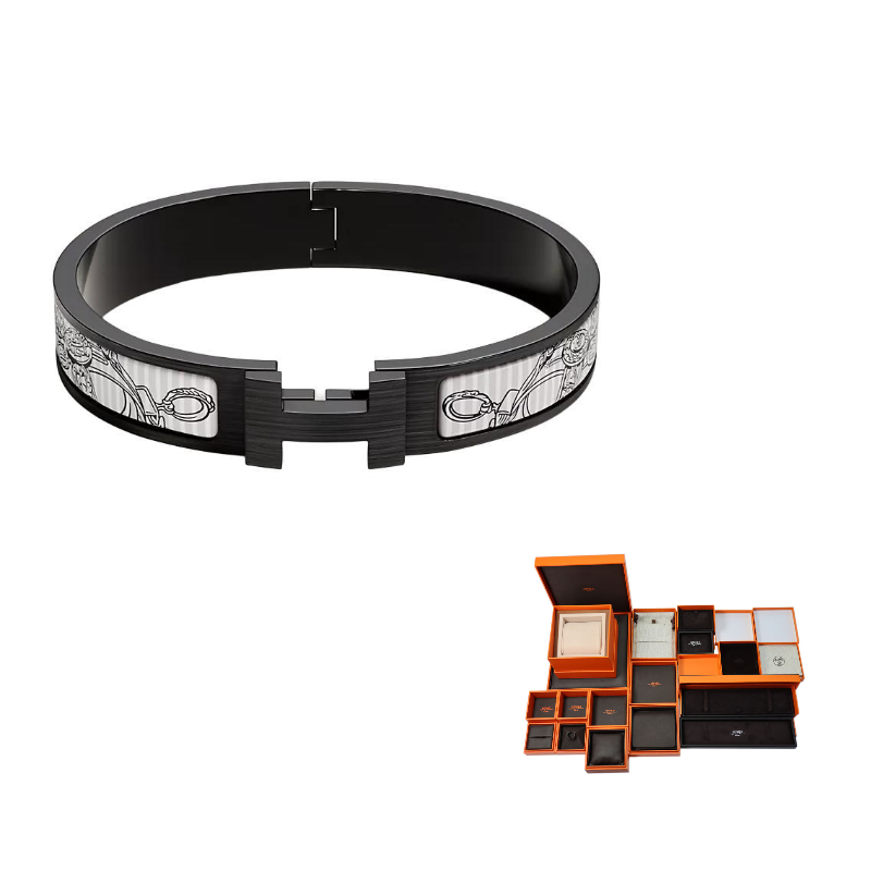 HERMES Enamel Bangles Unisex Black