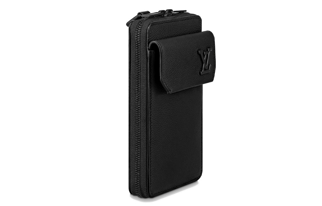 LOUIS VUITTON Aerogram Grained Calfskin Handheld Shoulder Bag Crossbody Bag Cell Phone Pouch Regular Men's Black